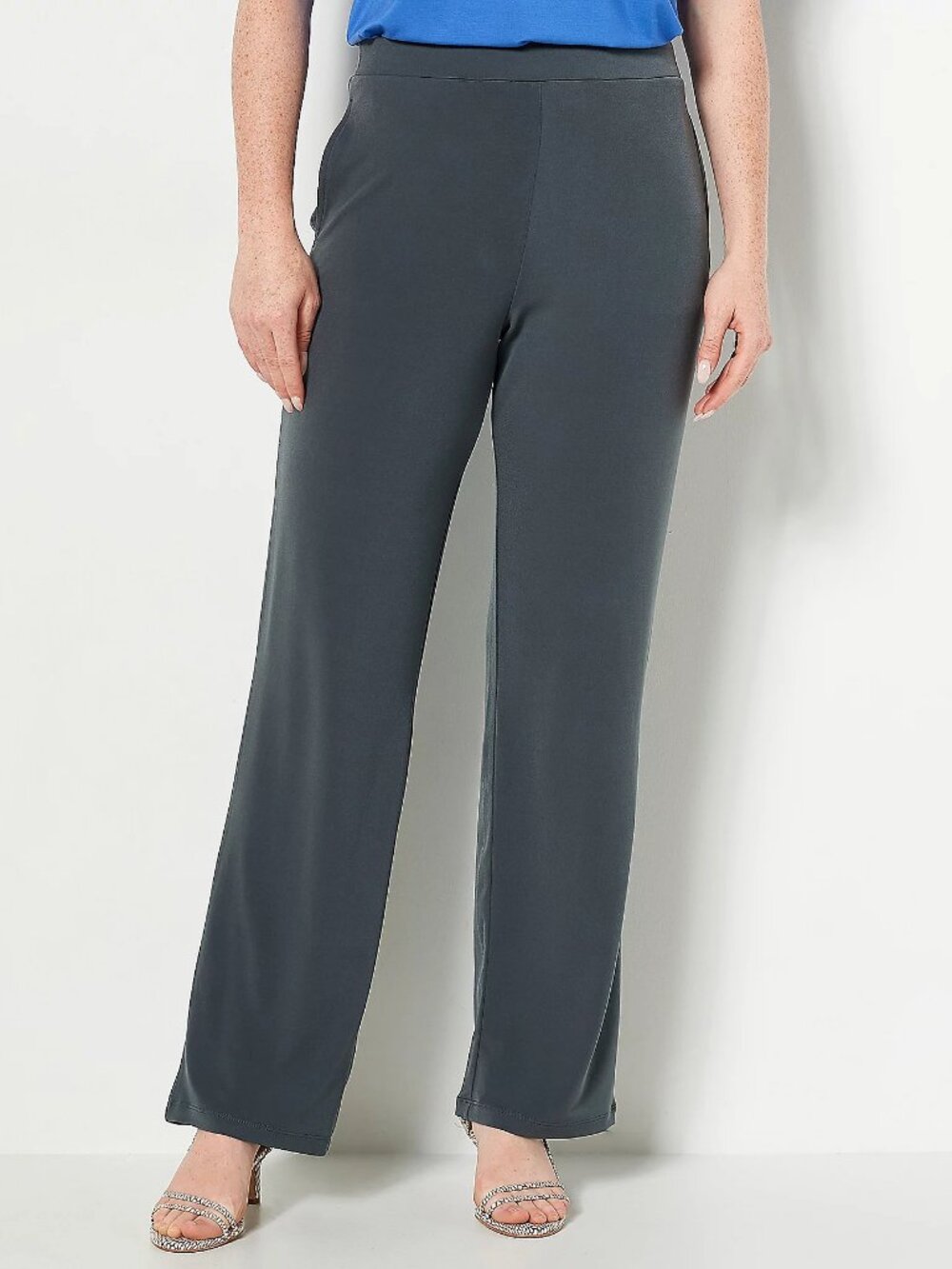 Susan Graver Regular Liquid Knit Wide-Leg Pull-On Pants, Gray Sz 1X a467766